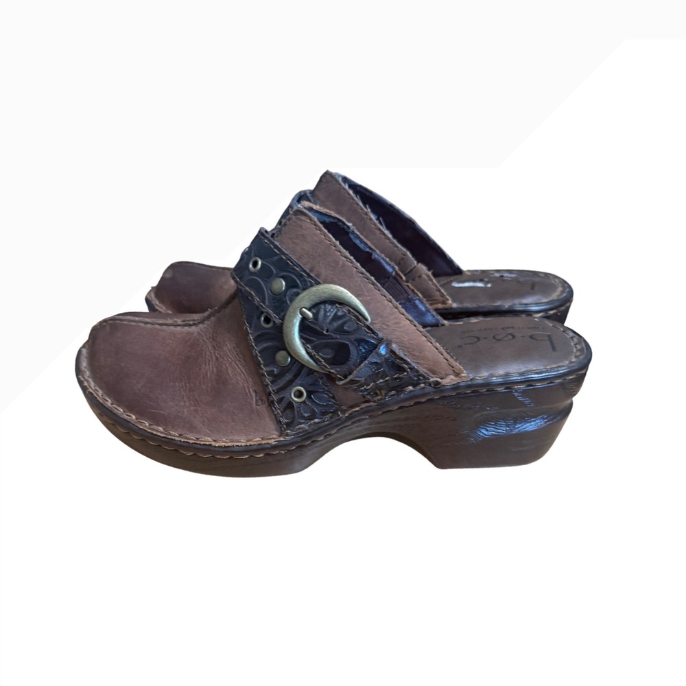 b.o.c. Clogs Born Concept‎ Mules 36.5 Brown Leather Buckle Embossed C36223